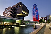 Building Design Hub Barcelona, by MBM architects. Agbar Tower, by Jean Nouvel. Barcelona.