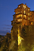 Cuenca, Casas Colgantes, Hanging houses at dusk, UNESCO World Heritage Site. Castilla-La Mancha. Spain.