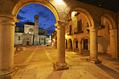 Cathedral, Main Square at Dusk, Sigüenza, Guadalajara province, Castilla-La Mancha, Spain