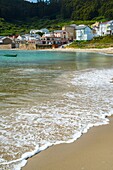 Beach and Bares Harbor. A Coruña. Galicia. Spain. Europe.