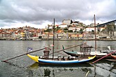 Rabelos typical barges on Douro river. Vila Nova de Gaia, Porto