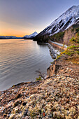 Scenic View Of The Hope Highway Along Turnagain Arm At Sunrise, Kenai Peninsula, Southcentral, Alaska, Spring, Hdr