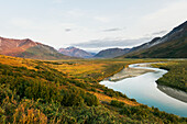 Scenic View Of Brooks Range And Noatak River, Gates Of The Arctic National Park, Northwestern Alaska, Above The Arctic Circle, Arctic Alaska, Summer.