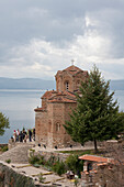 Church of St. Jovan (St. John the Theologian) at Kaneo and Ohrid Lake at sunset, Ohrid, Macedonia
