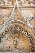 The archangel saint michael bringing down the dragon, facade of the chateau de maintenon, eure-et-loir (28), france