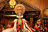 Actors from the kathakali dance theatre in traditional costumes, cochin or kochi, kerala, southern india, india, asia