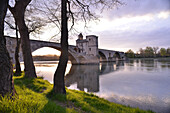 The saint-benezet bridge, more commonly called the bridge of avignon, once crossed the rhone but a part of it was destroyed and still today has not been rebuilt, avignon, vaucluse (84), france