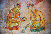 Apsara Frescoes on Mirror Wall at Sigiriya Rock Fortress, UNESCO World Heritage Site, Sri Lanka, Asia