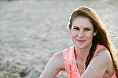 Caucasian woman smiling on beach, Fort Lauderdale, Florida, USA