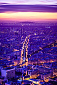 Aerial view of Paris cityscape at night, Paris, Ile de France, France, Paris, Ile de France, France