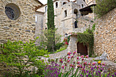 France, Gard (30) Rochefide picturesque and flowered village Ceze valley, details and alley in the village of stone