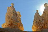 HOODOOS SEEN FROM THE BASE, SANDSTONE FORMATIONS, BRYCE CANYON NATIONAL PARK, UTAH, USA