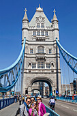 England, London, Southwark, Tourists on Tower Bridge