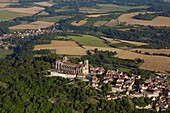 France, Yonne (89), Vezelay village dominated by the Romanesque Basilica of St. Mary Magdalene (aerial)