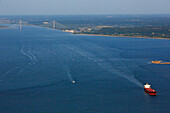 France , Seine-Maritime (76), Le Havre, the Seine estuary, the bottom deck of Normandy (aerial view)