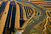 aerial view of the marsh. Port along a curved channel