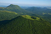 France, Puy de Dome (63) The Puys, dominated by the Puy-de-Dome resort (aerial view)