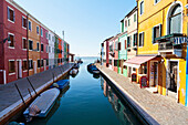 'Coloured houses along a canal in Burano; Venice, Italy'
