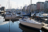 'Boats in a busy harbour; Portishead, North Somerset, England'