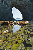 'Olympic National Park, Washington, United States Of America; Hole-In-The-Wall Reflected In The Water'