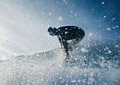 'A Man Surfing Off Bunker Beach; Tarifa, Cadiz, Andalusia, Spain'