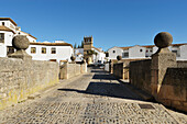 '16th century puente viejo (old bridge) entrance to the old city;Ronda malaga spain'