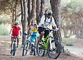 'Three adult cyclists on a path;Tarifa cadiz andalusia spain'