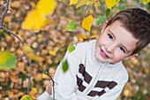 'Portrait of a young boy in autumn;St. albert alberta canada'