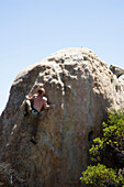 'Man rock climbing at lizard's mouth;Santa barbara california united states of america'