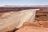 'Views Of The Colorado River Showing The Absence Of A Lake That Normally Exists And A Boat Ramp That Is High And Dry, With Colorado River Visible But The Reservoir Gone At This Location; Hite, Utah, United States Of America'
