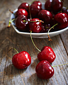 Fresh picked cherries in a bowl