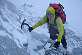 Mountaineer on the northridge of Bietschhorn (3936 m), Baltschiedertal, Unesco World Heritage, Bernese Alps, Switzerland