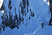 Climber at the Southeastridge of Täschhorn (4491 m), Wallis, Switzerland
