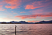 View over Chiemsee to Fraueninsel, near Gstadt, Chiemsee, Chiemgau region, Bavaria, Germany