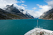 Bow of a cruise ship, Prince Christian Sound, Kitaa, Greenland