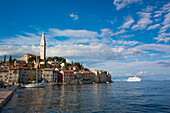 Old town and basilica Saint Euphemia, cruise liner in background, Rovinj, Istria, Croatia