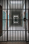 Corridor with prison cells at concentration camp memorial Dachau, Upper Bavaria, Bavaria, Germany