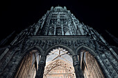 symmetrical front view of Ulm Cathedral, Ulm, Swabian Alp, Baden-Wuerttemberg, Germany