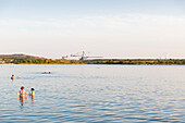 People bathing in lake Markkleeberg, Markkleeberg, Saxony, Germany