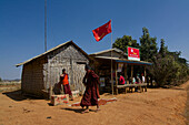 Trekking from Kalaw to Inle Lake, party advertisment for the National League for Democracy on a small shop, Shan State, Myanmar, Burma