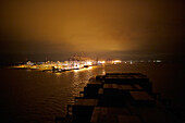 Container ship at night, Bremerhaven, Bremen, Germany