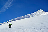 Zwei Skitourengeher steigen zum Großvenediger auf, Venedigergruppe, Nationalpark Hohe Tauern, Salzburg, Österreich