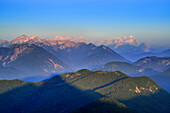 View from mount Buchstein over mountain scenery, Bavarian Alps, Upper Bavaria, Bavaria, Germany