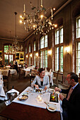 Guests at the restaurant, former historic ballroom, Villa Sorgenfrei, country hotel, Augustusweg 48, Radebeul, Dresden, Germany