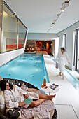 Guests by the pool at the Susanne Kaufmann SPA, Das Stue Hotel, Drakestrasse 1, Tiergarten, Berlin, Germany