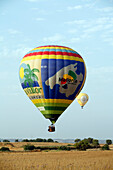 Zwei Heissluftballons während einer Ballonfahrt, nahe Manacor, Mallorca, Balearen, Spanien, Europa