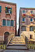 Venetian houses and bridge at Rio di Santa Andrea canal, Venice, Veneto, Italy, Europe