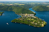 Aerial of Lake Edersee with Scheid Peninsula, Bringhausen, Lake Edersee, Hesse, Germany, Europe
