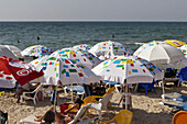Sunshades on the beaches of Tel-Aviv, Israel, Asia