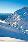 Skier downhill skiing, Zuers, Lech, Vorarlberg, Austria